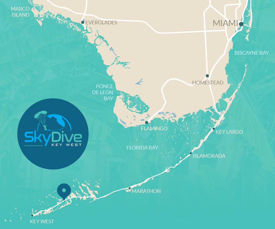 Skydive Key West map of surrounding towns