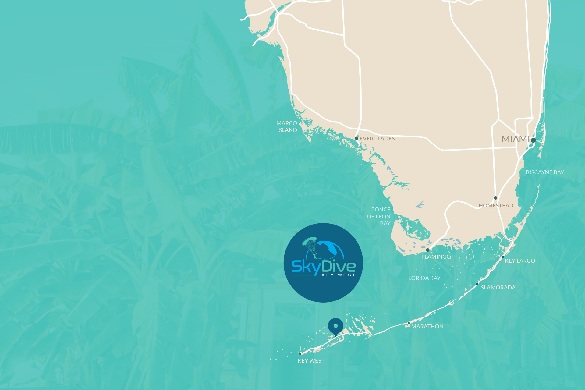 Skydive Key West map of surrounding towns