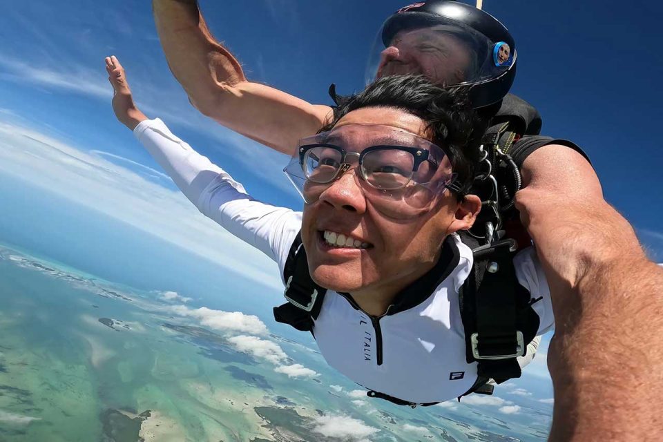 Tandem skydiver with his instructor at Skydive Key West
